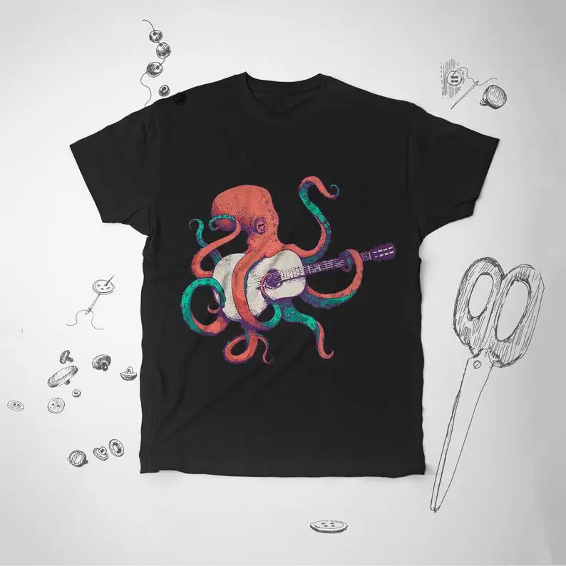 Футболка с гитарой для мужчин и женщин футболка девочек Осьминог под морем океан