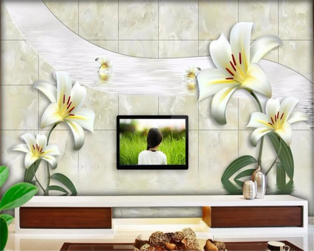 

beibehang Customized Wallpaper 3D Mural Modern Fashion Three-dimensional Lily Living Room Bedroom Background papel de parede