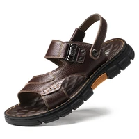 summer mens sandals fashion split leather mens sandals soft bottom non slip slippers beach roman male water walking shoes