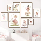Балетная девушка, единорог, лошадь, кролик, цветок, воздушные шары, настенная живопись на холсте, скандинавские плакаты и картины на стену, украшение для детской комнаты
