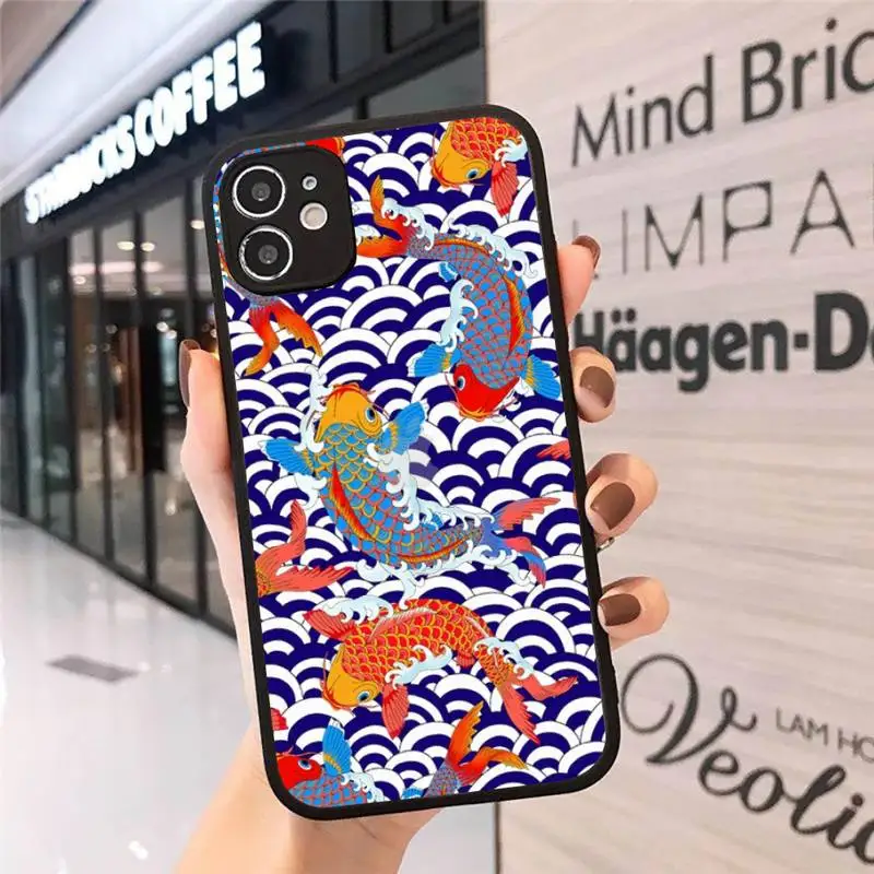 

Koi Fish Cherry Blossom Lucky Cat Japanese Fashion Phone Case For iphone 12 11 8 7 plus mini x xs xr pro max matte transparent
