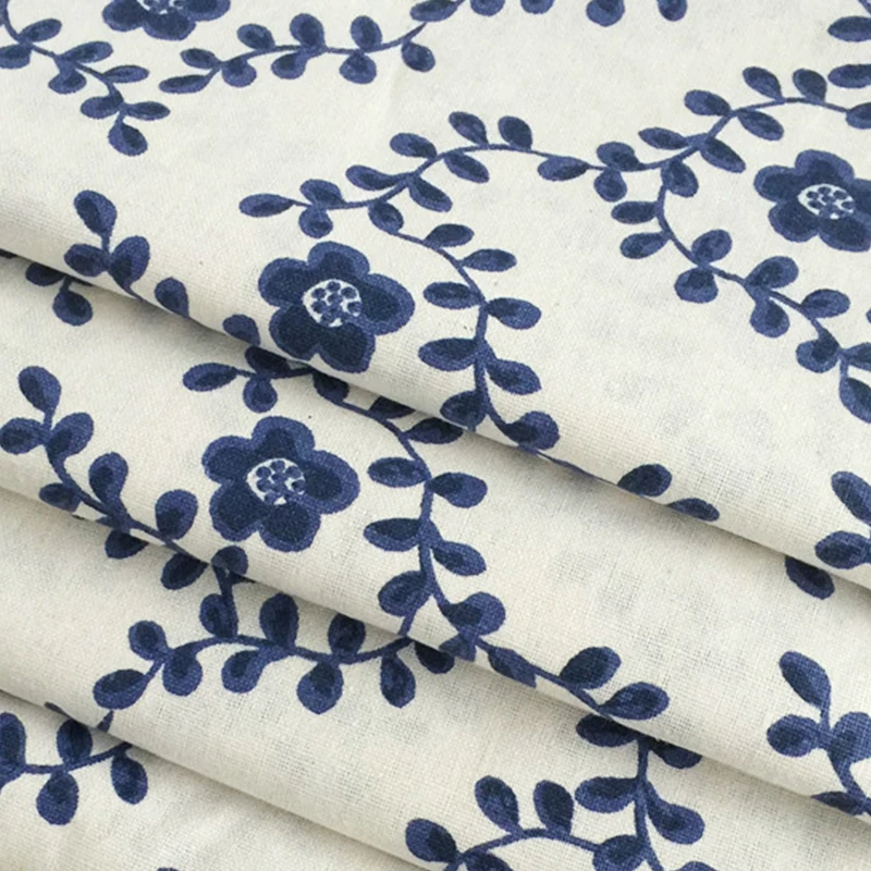 

Blue Flower Cotton And Linen Fabric By Meter DIY Handmade Textile Sewing Patchwork For Bags Dress Clothes