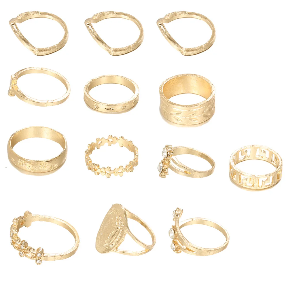 

English Virgin Diamonds Concise Pattern Joint Ring Small Flowers and Leaves 13-piece Ring Ring Ring For Women's Jewelry Gifts