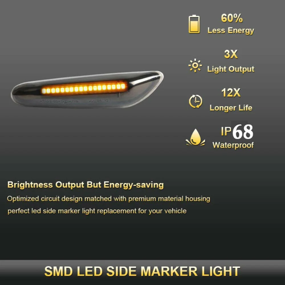 

Dynamic Turn Signal Light Lamps Side Marker For BMW E90 E91 E92 E60 E87 3528SMD Useful