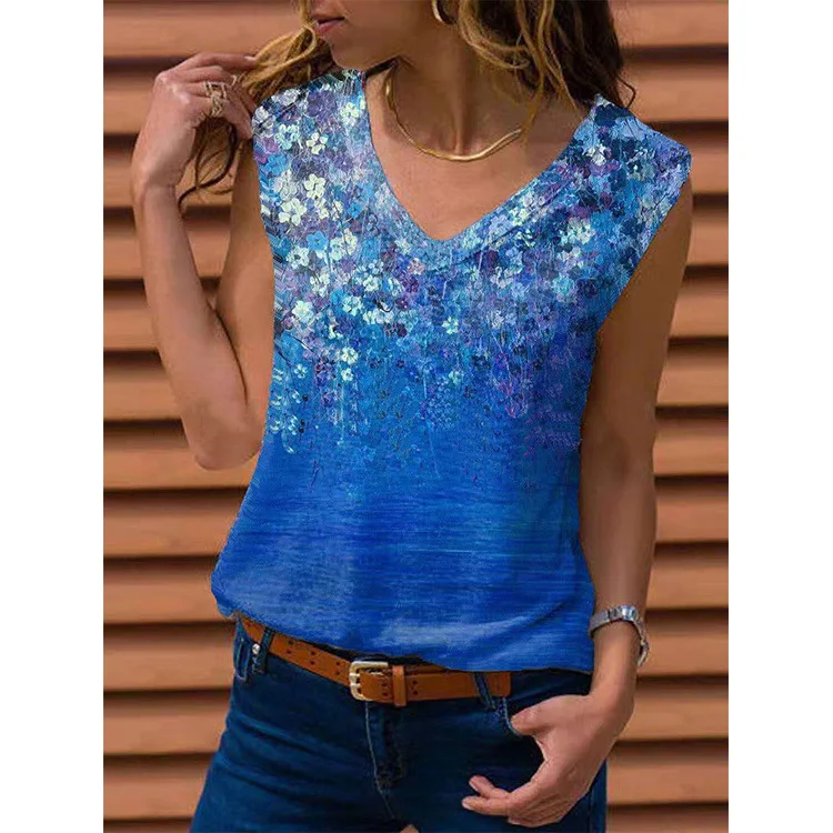 

2021 summer new women's floral vest sleeveless t-shirt Black