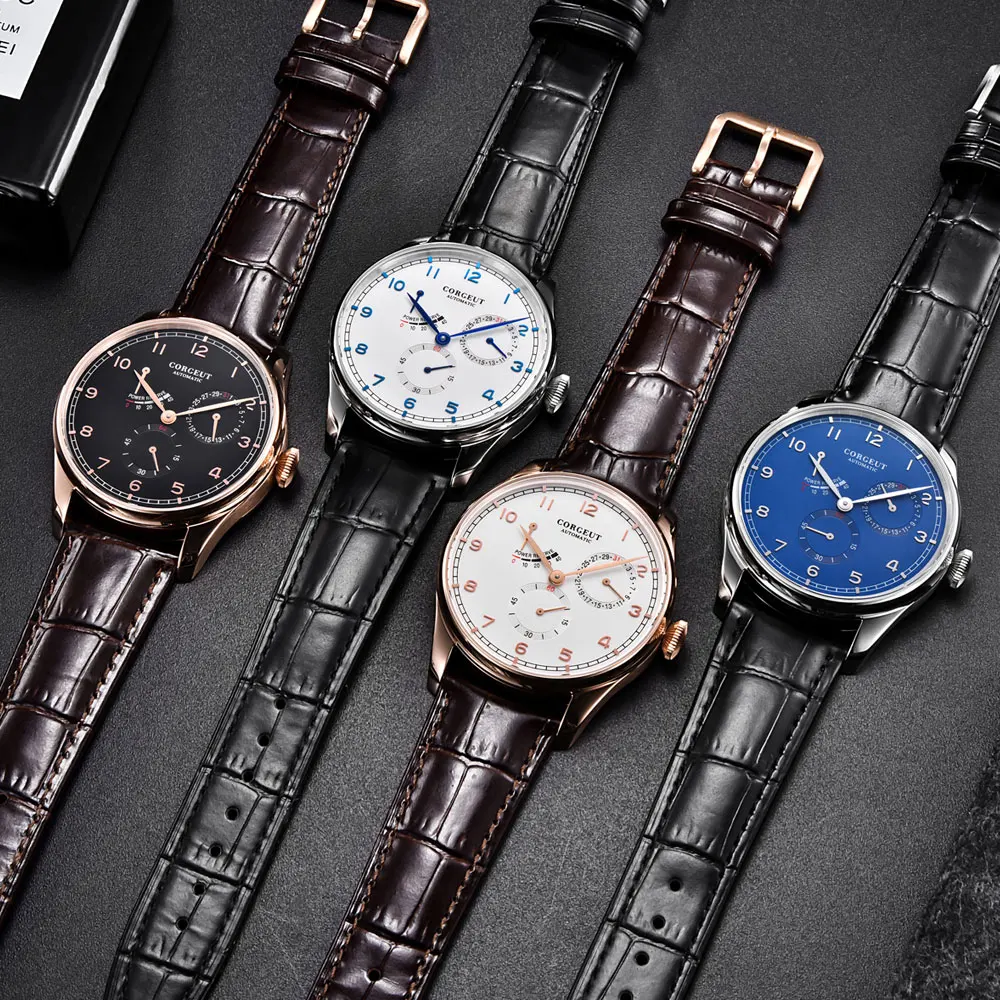 

Corgeut 42mm Automatic Mechanical Watch Men Fashtion Power Reserve Date Sport Waterproof Leather Strap Wristwatch Men