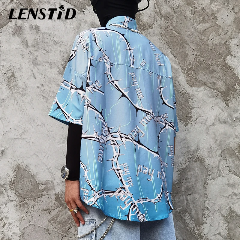 LENSTID Мужская гавайская рубашка с принтом в стиле хип-хоп уличная пляжная Harajuku