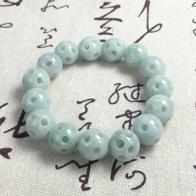 

Zheru Jewelry Natural Burmese Jadeite Hollow Round Bead Bracelet Men's and Women's Bracelets Exquisite Jewelry Best Gift