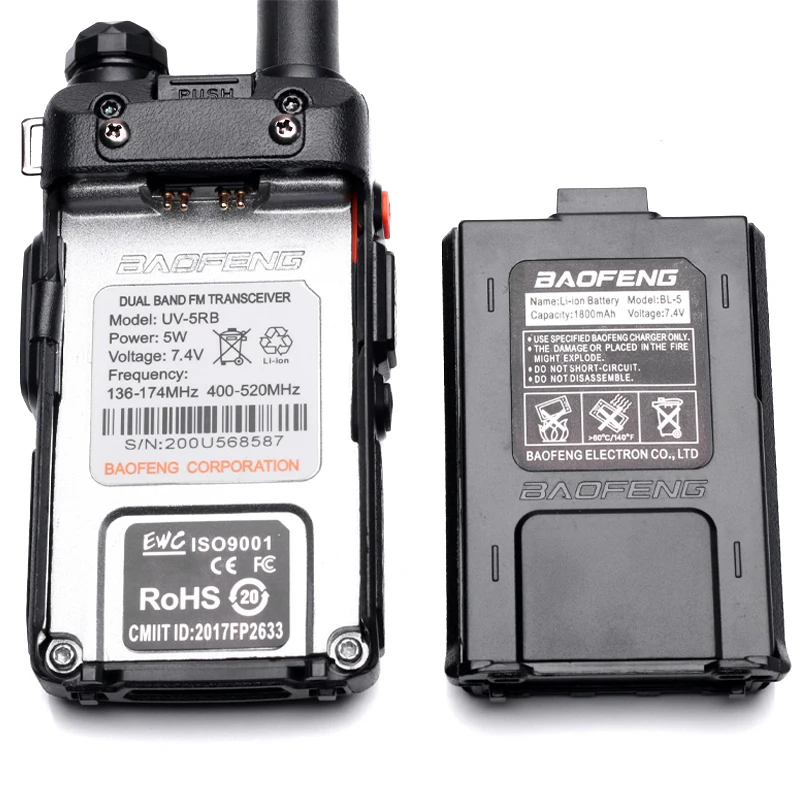 Baofeng UV-5RB UV5RB Portable Walkie Talkie PTT Dual Band Two Way Ham CB Radio Transceiver U/VHF 400-520MHz New UV5R for Hunting