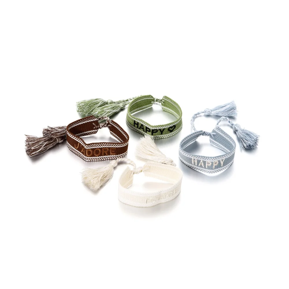 

Signature Tassel Embroidered Color Cotton Bracelet For Women's Men Woven Tassel Adjustable Bracelet Lover Girl Gifts