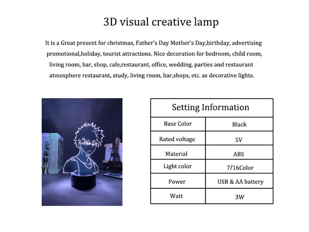 

Led Panel Lights Anime Figure My Hero Academia Bakugo 3D Lamp Manga Gadget Valentines Day Gift Kids Night Light Anime Light