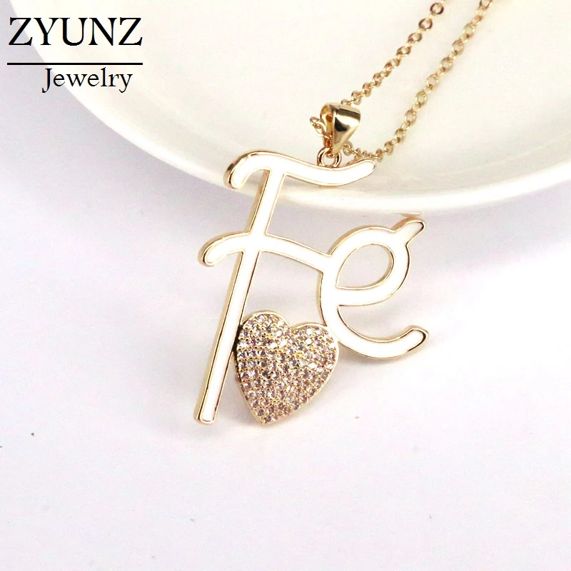 

5PCS, New Arrive Enamel FE Belief Necklace CZ Crystal Zircon Heart Pendants Necklaces chain Jewelry