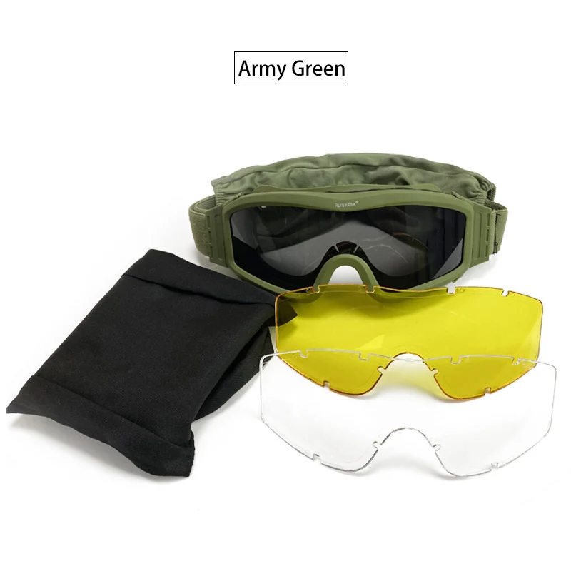 

Protective Military Glasses Tactical Goggles Outdoor Mountaineering Cycling Sports Sunglasses Windproof Sand Belt 3 Lenses