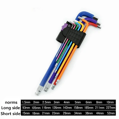 

9Pcs 1.5mm-10mm Hex Allen Key Colour Extended Ball Joint L Wrench Set Torque Long Metric With Sleeve Hand Tools Bicycle Tools