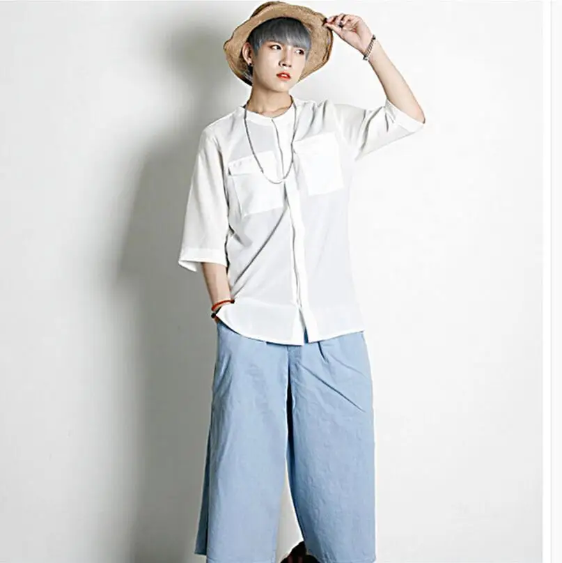 

Men Lager Size Clothing Free Shipping Korean Version The Long Section Of Irregular White Shirt / S-xxl