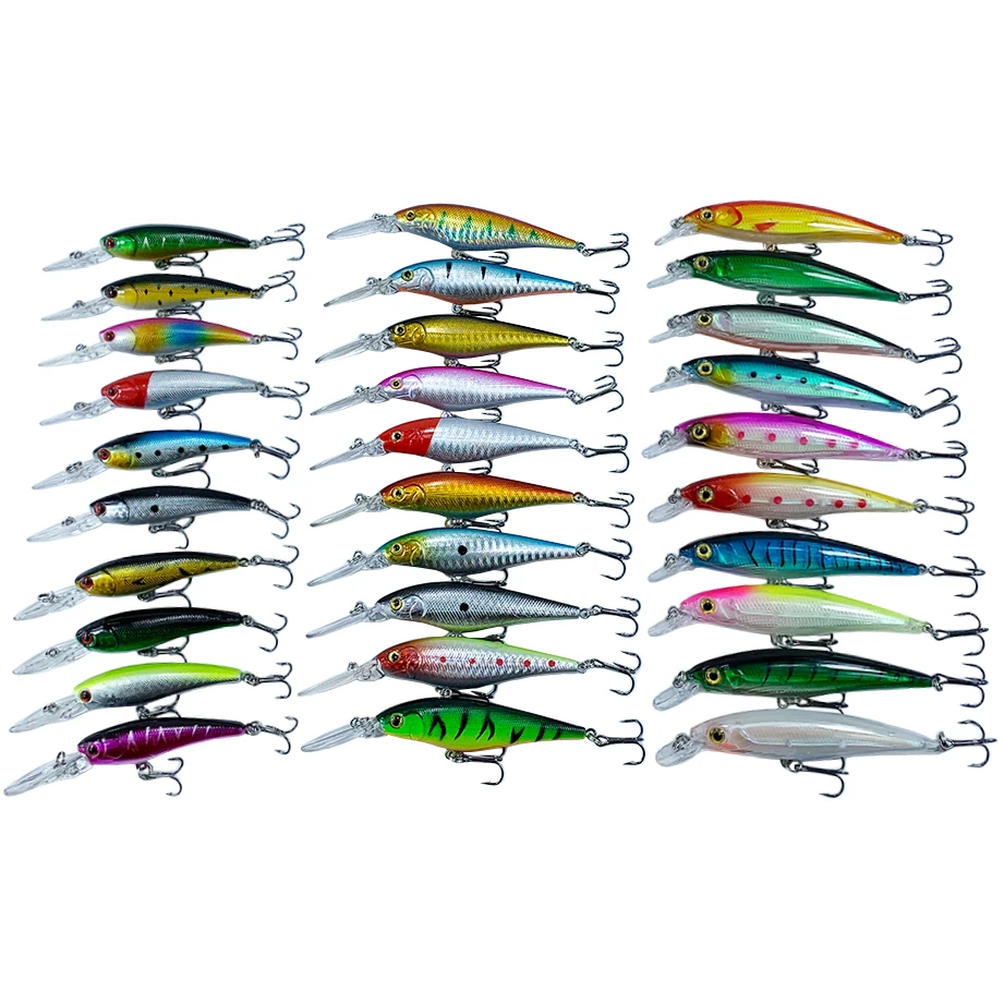 

2023 30Pcs/20Pcs/10Pcs Minnow Set Hard Bait Fishing Lure Bass Pike Fresh Salt Water Sea 3D Eyes Wobbler Tackle Crankbait Pesca