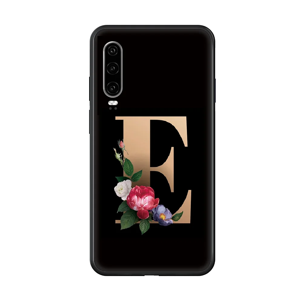 

EnglishAlphabet ClassicElegant Flowers Phone case For Huawei P 30 10 20 40 Lite Smart Z Pro 2019 black coque pretty prime