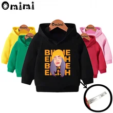 Детские толстовки с принтом Billie Eilish; Детские повседневные толстовки с капюшоном; пуловер для малышей; топы для маленьких девочек и мальчиков; осенняя одежда; KMT4569