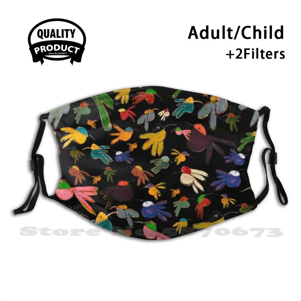 

Multicolor Hummingbirds On Black Anti Dust Filter Men Women Kids Girl Boy Teens Mouth Masks Hummingbird Multicolor Colorful