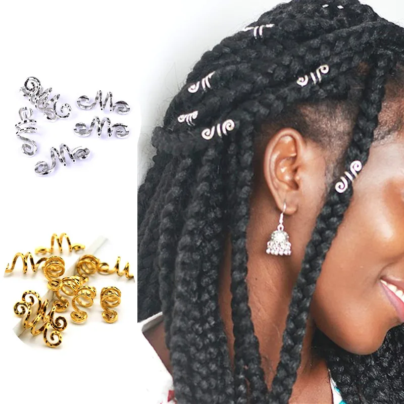 

Hair Braid Dread Dreadlock Beads Silver Viking Spiral Charms Clips Cuffs Vintage Exquisite Hair Rings Personality Accessories