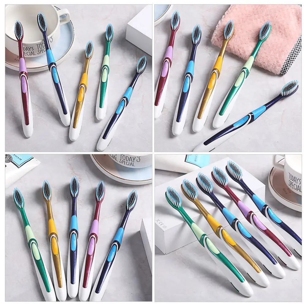 

6Pcs Adult Soft Toothbrush Tooth Flexible Toothbrush Cleaning Brush Random Color