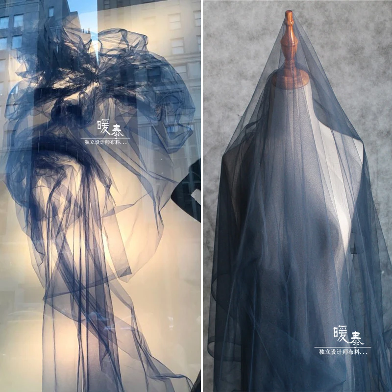 

Soft Tulle Fabric Dark Blue DIY Flower Background Decor Veil Scarf Curtain Summer Skirts Wedding Dress Designer Fabric