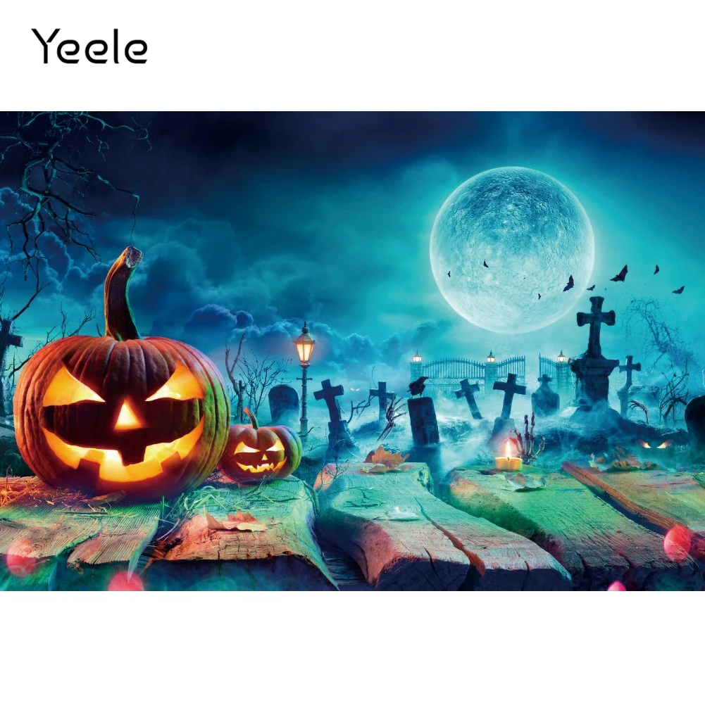 

Yeele Photocall Halloween Moon Night Backdrops Wooden Board Grave Baby Portrait Background Photographic Photography Photo Studio