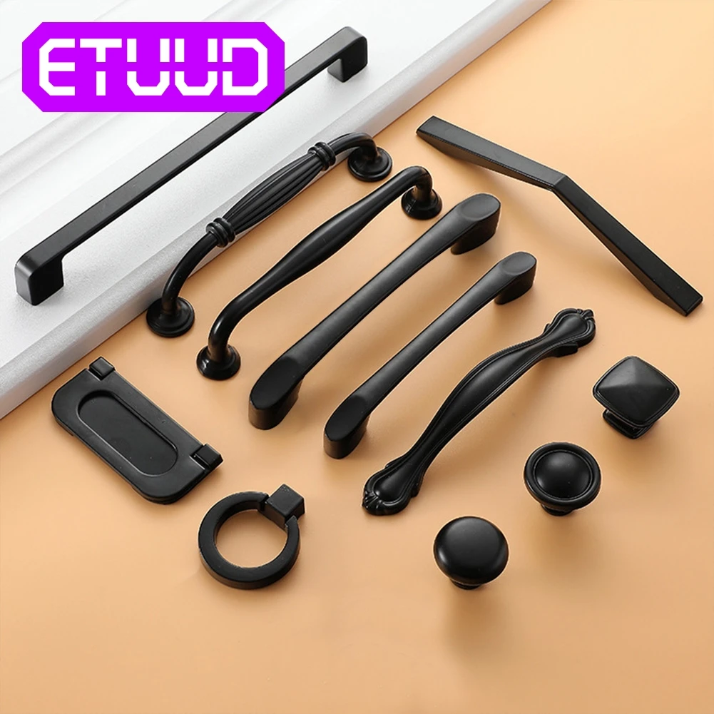 

Black Handles furniture Drawer Door Handle Knobs Aluminum Drawers Pulls Cupboard for Furniture Cabinet Kitchen Handles Knobs