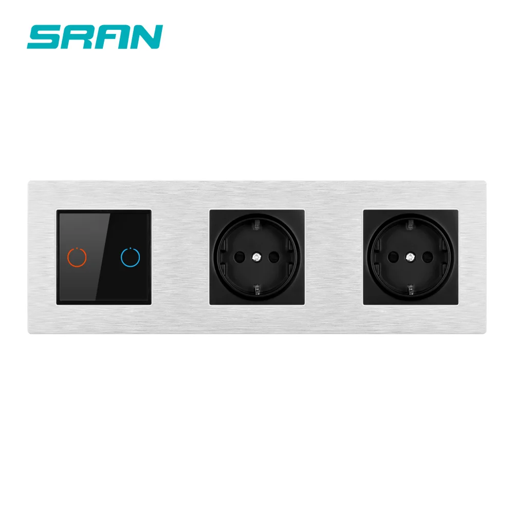 Сенсорный выключатель SRAN розетка с usb черная алюминиевая панель 3 рамами 258*86220 в 16