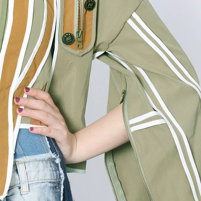 

European and American 2020 Autumn New Cool Contrasting Color Stitching Waist Hugging Street Style Jacket Women's Clothing