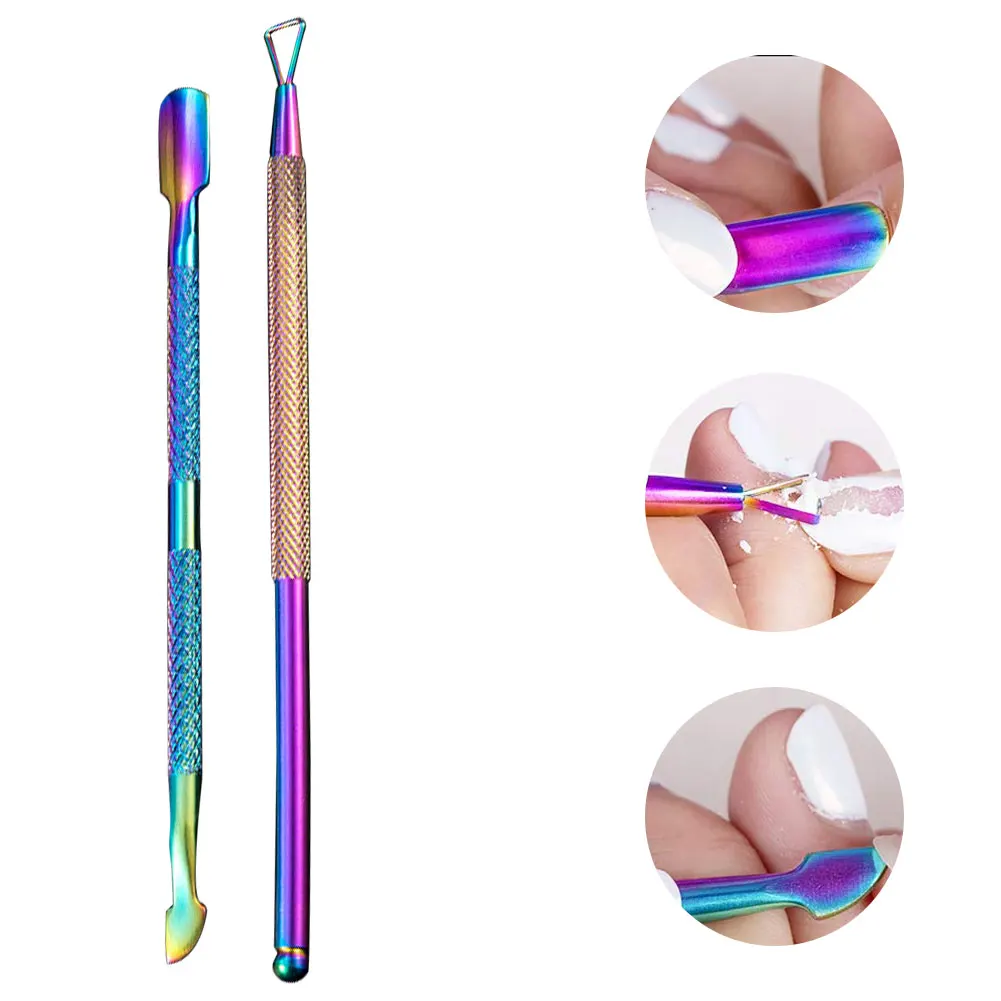 

21 Style Rainbow Stainless Steel Nail Cuticle Pusher Tweezer Nail Art Files UV Gel Polish Remove Manicure Care Groove Clean Tool