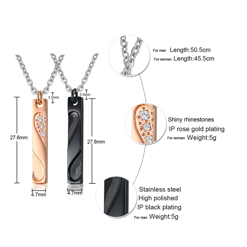 Сердце головоломка отпечаток пальца пара ожерелье из нержавеющей стали Стразы