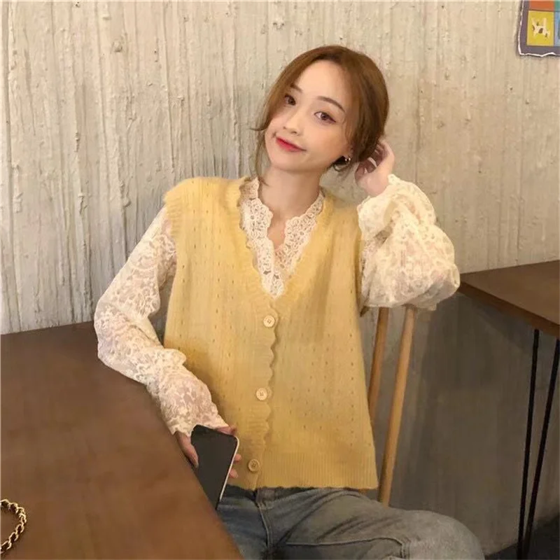 

women's sweater new autumn and winter style loose sweater V-neck knitted vest all-match sleeveless sweater ladies