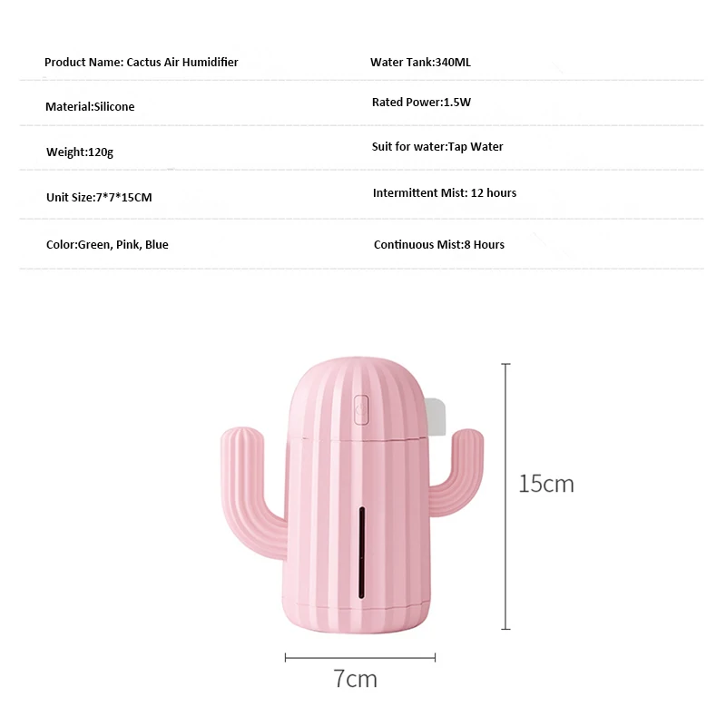 

340ML USB Cactus Air Humidifier Aromatherapy Diffuser Mist Maker Fogger Mini Aroma Atomizer Car Essential oil diffuser