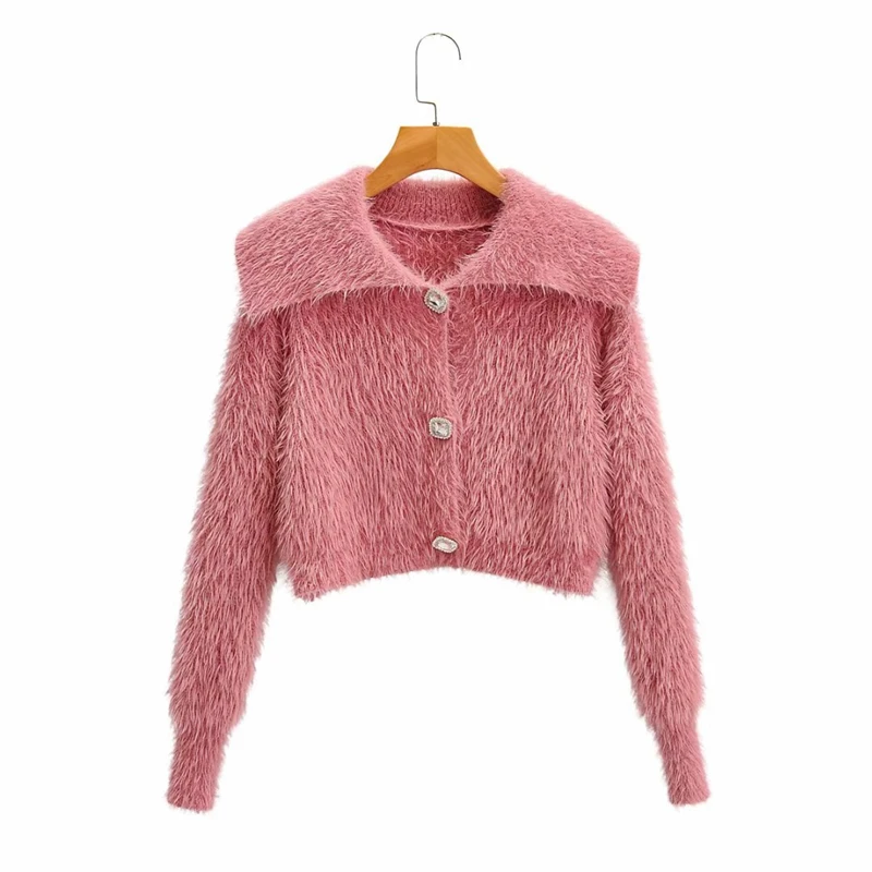 

Korean Style Autumn Winter Coats Women Pink Crop Sweater New Women Single Breasted Short Knit Sweaters Ladies Fluffy Cardigan