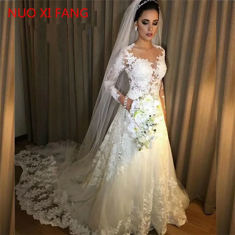 

Vestidos de Noiva ТРАПЕЦИЕВИДНОЕ кружевное свадебное платье 2020 прозрачная спина сексуальное свадебное платье с длинными рукавами es Robe De Mariage сваде...
