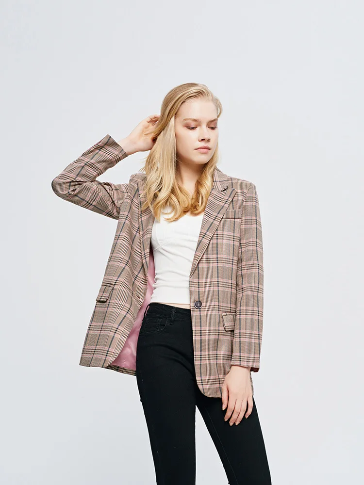 Autumn Winter New Women's Jacket Plaid Casual Lattice Long-Sleeved Straight Blazer Fashion Small Suit Female ZZZ154