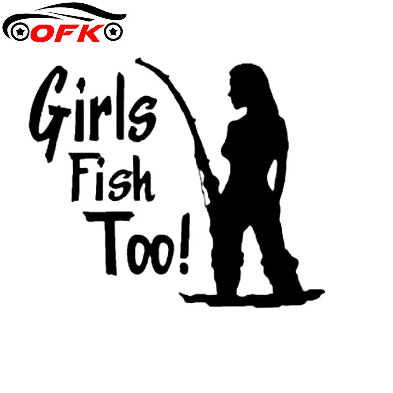 

Girls Fish Too Fishing Car Creative Sticker Decoration Styling 15CM*12.8CM