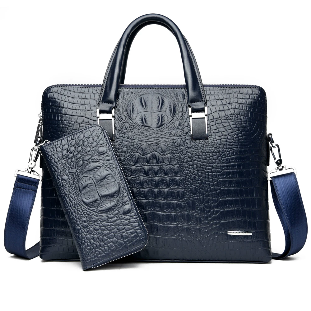 

Men's Briefcases Crocodile-pattern PU Leather Male Handbag Businessman Message Bag 13.3inch Laptop Bag Male Vintage Tote
