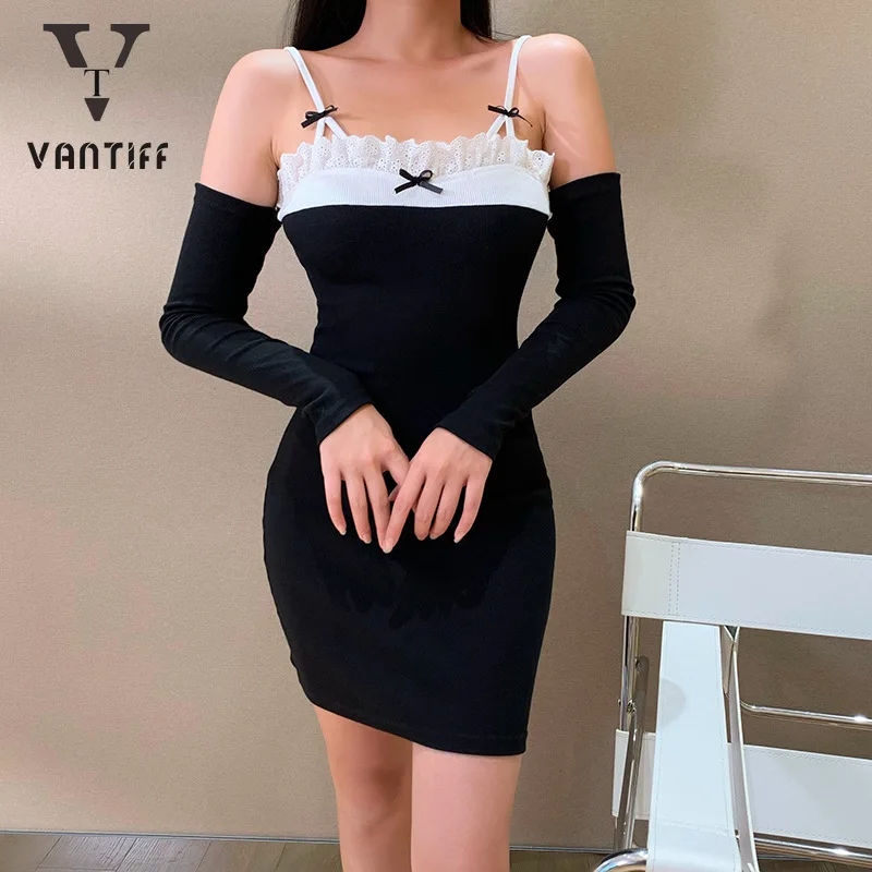 

Bodycon Mini Dress Women Gothic Streetwear Summer Girl Sexy Backless Lace Sling Dress Ins Girls Fake Two-piece Skirts Fashion