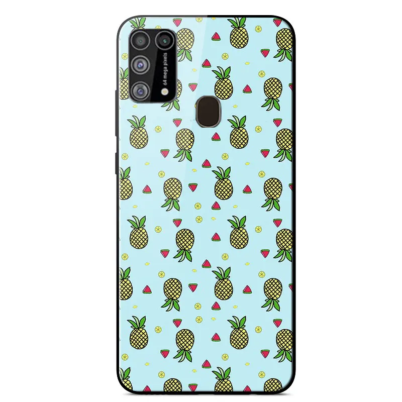 

Tempered glass Case For Samsung Galaxy M31 Mirror Painted Phone Case For Samsung M31 SM-M315F TPU Frame Shockproof Back Cover