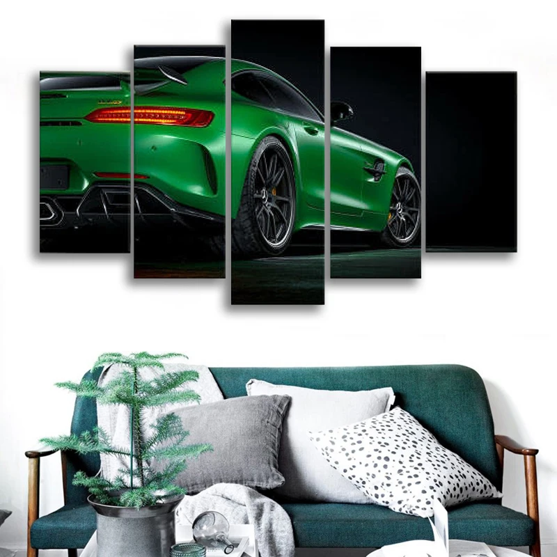 

5 Pcs Canvas Picture Print Wall Art Canvas Painting Wall Decor for Living Room GREEN Luxury Car Poster No Framed