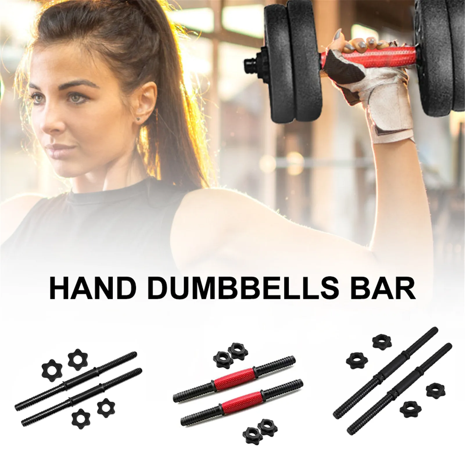 

50CM Dumbbell Bars Durable Dumbbell Handle With Spin-Lock Collars Dumbbell Rod Universal Rubber Coated Rod With Fixing Nut