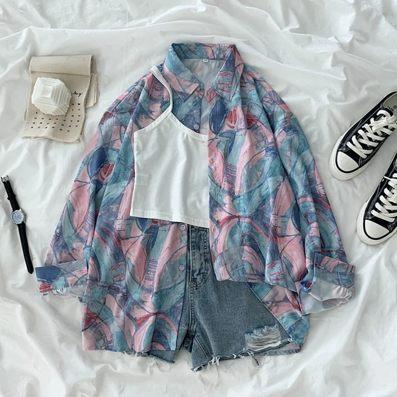 

EBAIHUI 2021 Women Casual Spring Blouse Lady Long Sleeve Turn Down Collar Tops Street Wear Printed Vacation Shirt Top