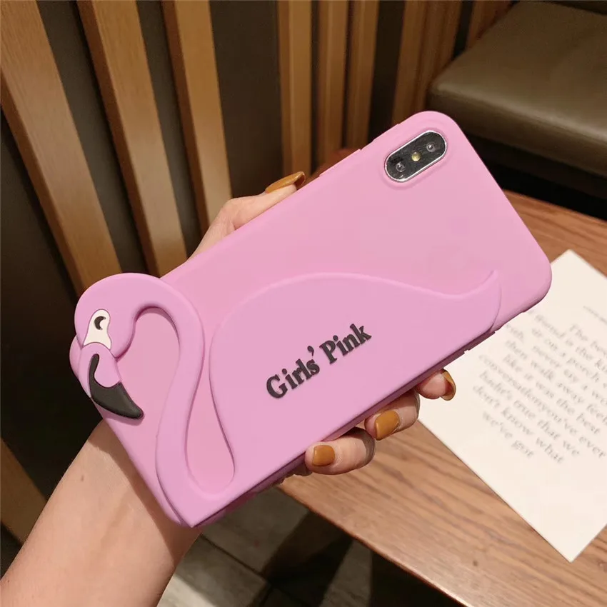 Розовые чехлы с фламинго для девочек телефонов Etui iPhone 7 Apple мягкий силиконовый