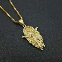 hip hop iced out jesus crucifix pendant necklace gold color stainless steel chain bling cz for mens jewelry gift dropshipping