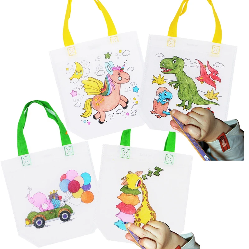 

Double Sides Drawing Bags Children Kids Handmade Art Carft Painting Cartoon Animal Unicorn Dinosaur Non-Woven Color Filling Toys