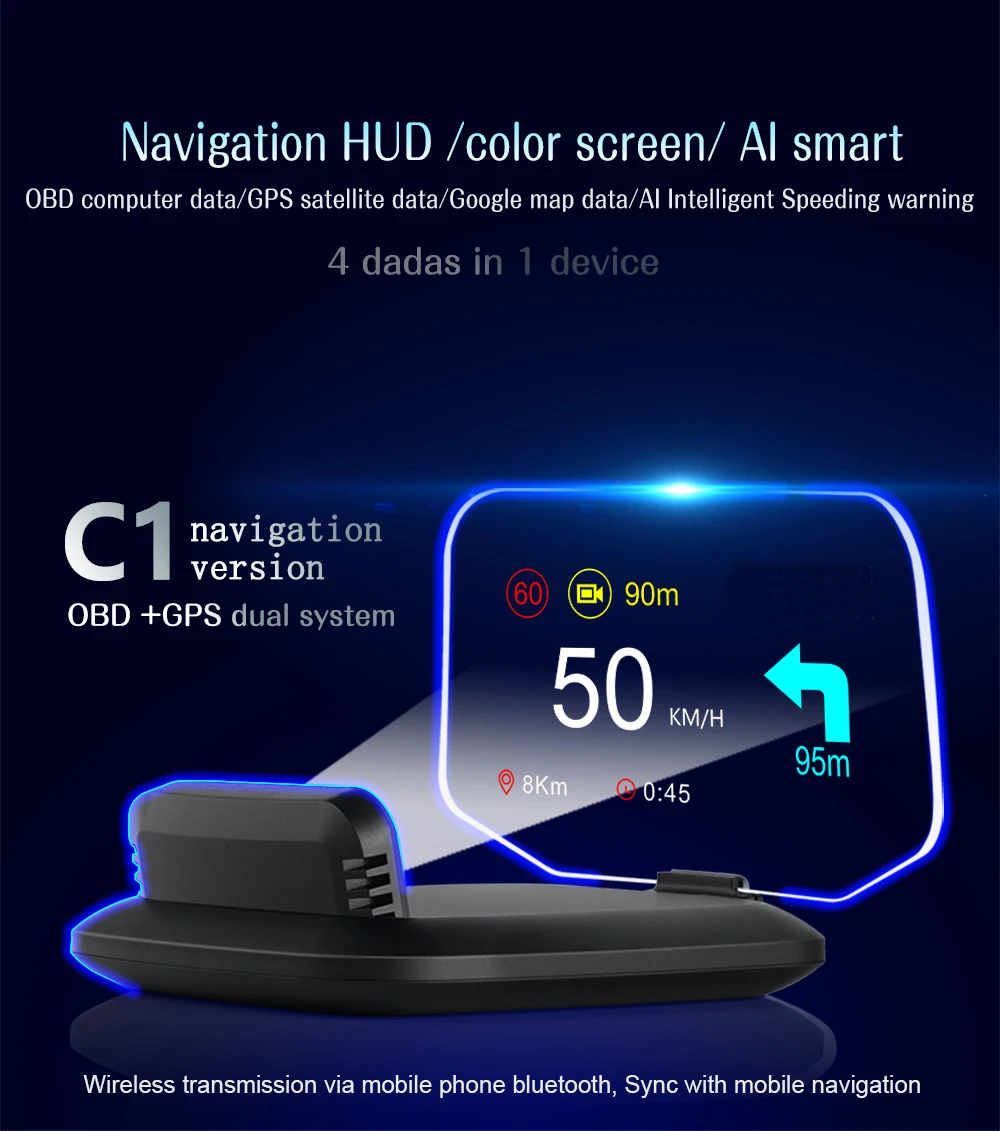Новинка 2 в 1 зеркало HUD навигация Автомобильный дисплей Bluetooth живая OBDII