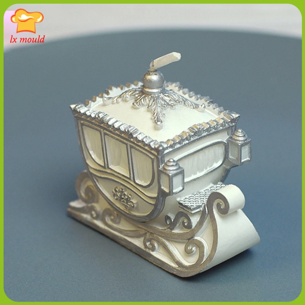 

3D Sleigh Carriage Silicone Molds Fondant Cake Mold Fragrance Gypsum Clay Mould Soap Candle Moulds