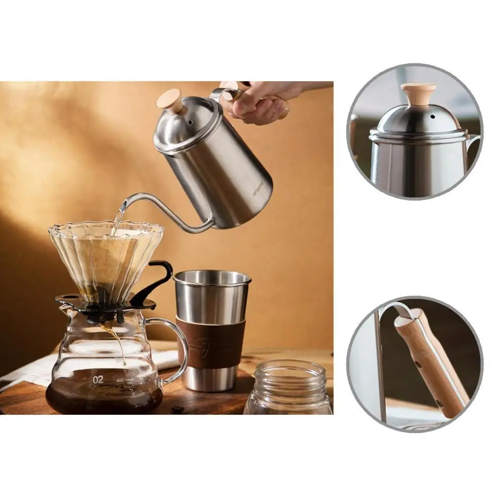 

Versatile Silver Color Hand Pour Over Coffee Kettle Household Supplies
